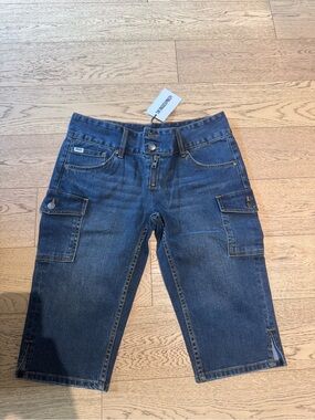 The Ragged Priest Dark Blue Cargo Denim Bermudas